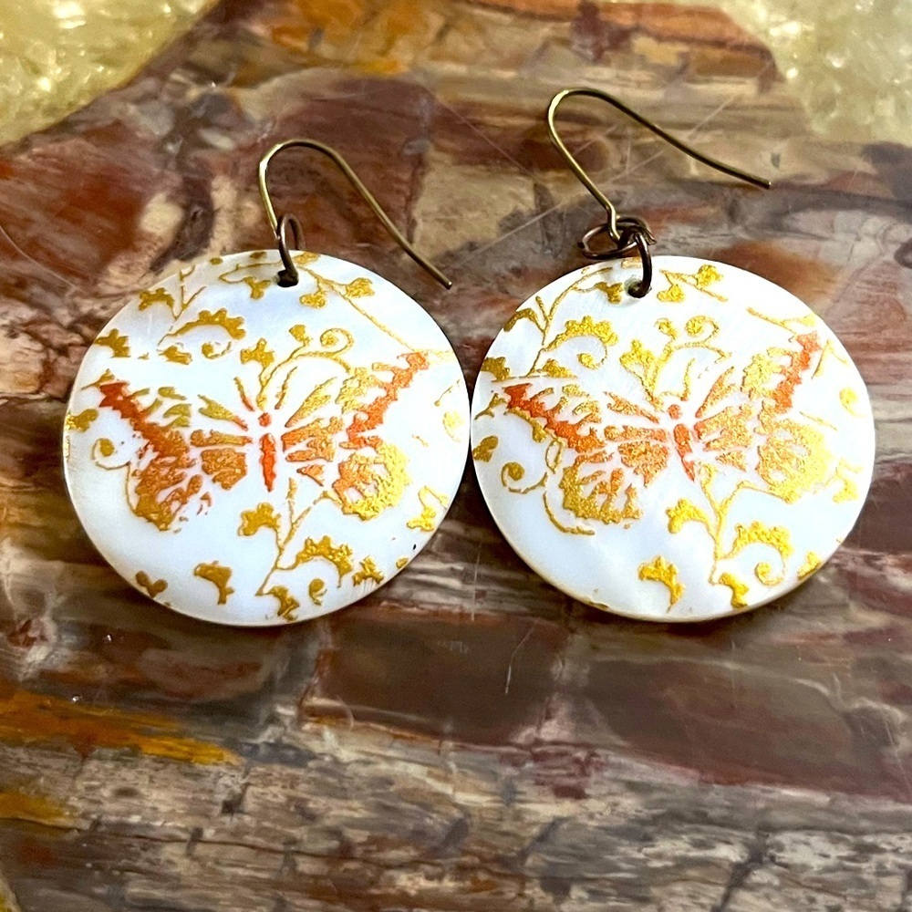 Butterfly Etched Seashell Earrings